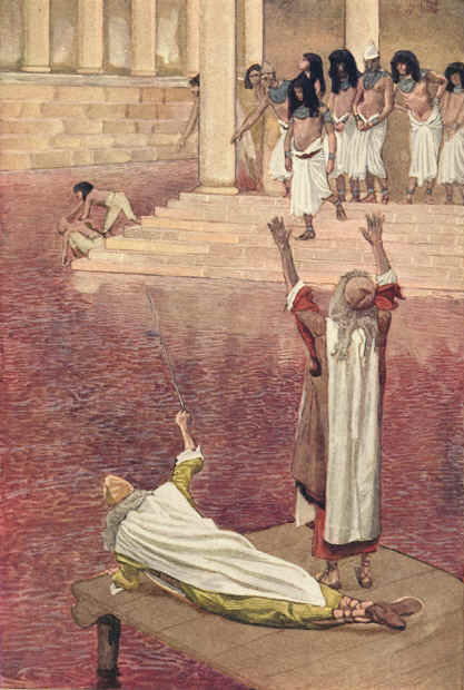Quadro intitulado Water Is Changed into Blood, de James Tissot, que ilustra a primeira praga do Egito, a qual acredita-se que o Papiro de Ipuwer faz referência.

