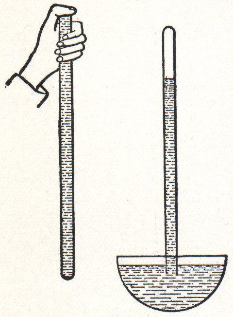Ilustração que demonstra o experimento de Torricelli com um tubo de vidro e mercúrio, a partir do qual se originou o barômetro.
