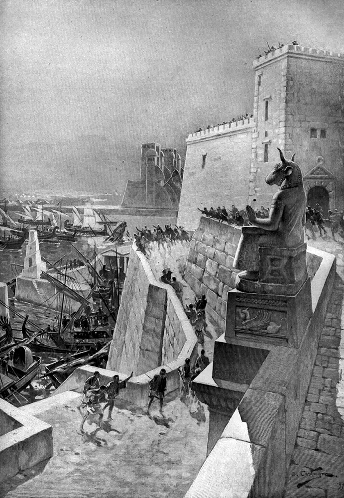 Ação naval durante o sítio. Desenho de André Castaigne, 1888-1889.
